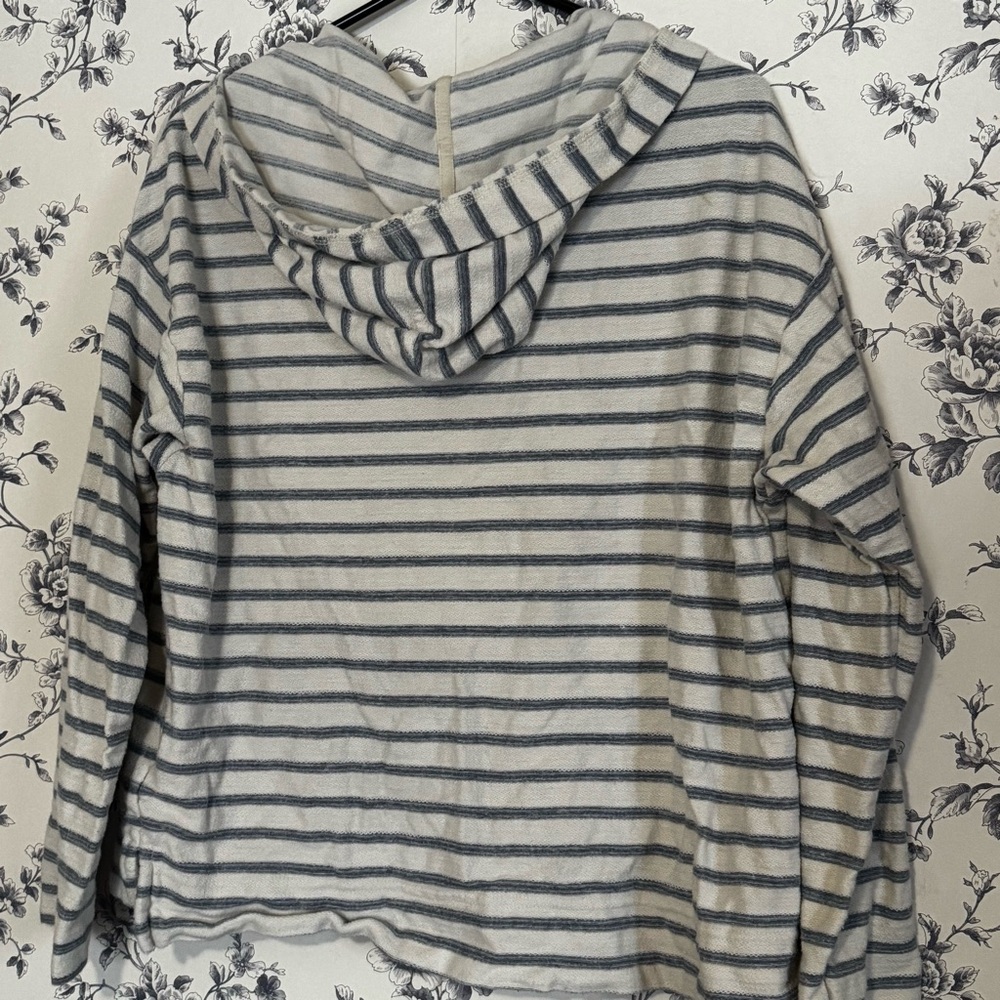 Chaps Women's V-Neck Striped Sweater - Gray and Cream - Picture 2 of 3